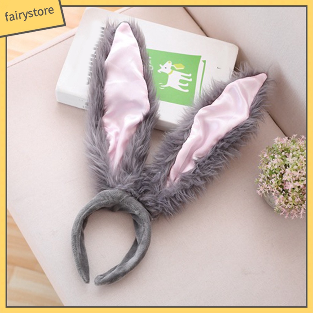 Băng Đô Cài Tóc Tai Thỏ Lông Xù Hoạt Hình Đáng Yêu Dành Cho Bé Gái