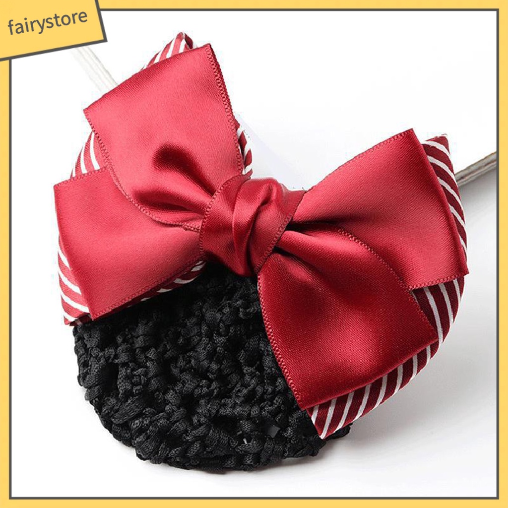 [FRO] Mũ Lưới Thắt Nơ Kẻ Sọc Màu Sắc Tương Phản Chống Trượt Trang Trí Tóc Y Tá Cho Nữ