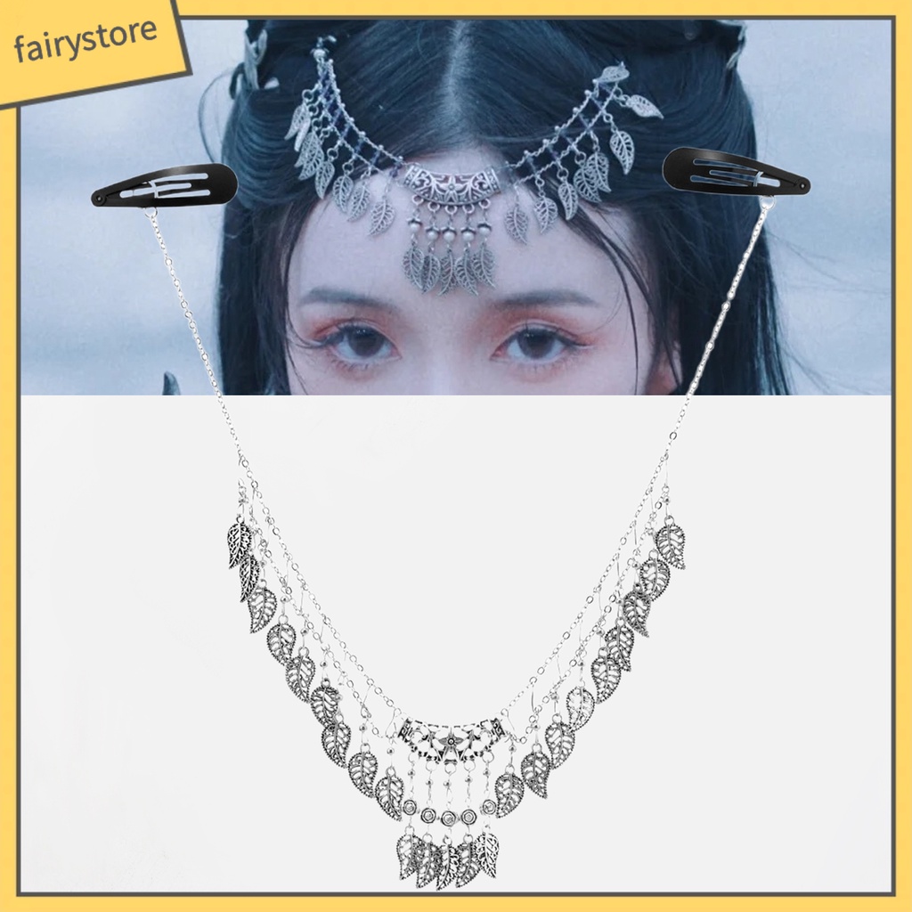 Kẹp Tóc Dạng Chuỗi Hai Lớp Đính Lá Tua Rua Phong Cách Bohemia Cho Nữ