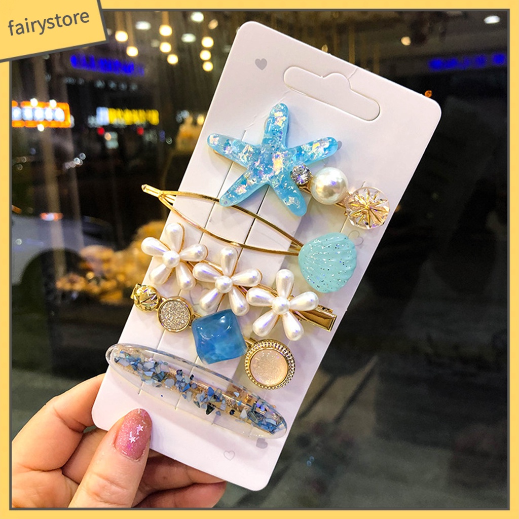 Set 5 / 8 / 10 Kẹp Tóc Hình Sao Biển Đính Ngọc Trai Giả Thanh Lịch Cho Nữ