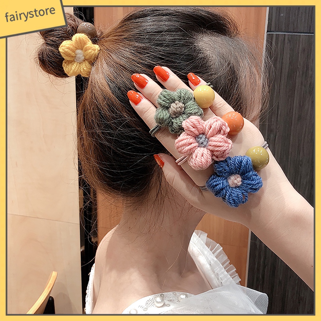 Dây Cột Tóc Co Giãn Mềm Mại Đính Hoa Dễ Thương Cho Bé Gái