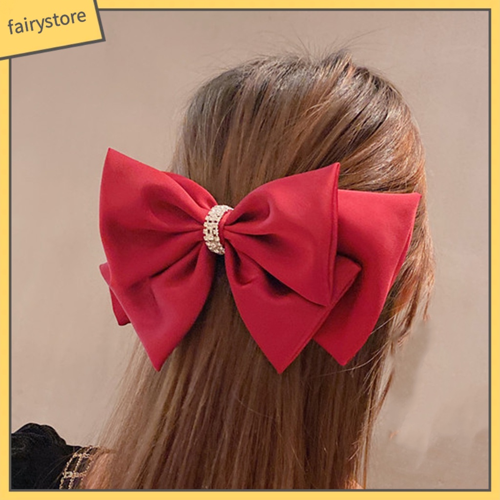 Kẹp Tóc Nơ Đính Đá Lấp Lánh Chống Trượt Hai Lớp Trang Trí Tóc