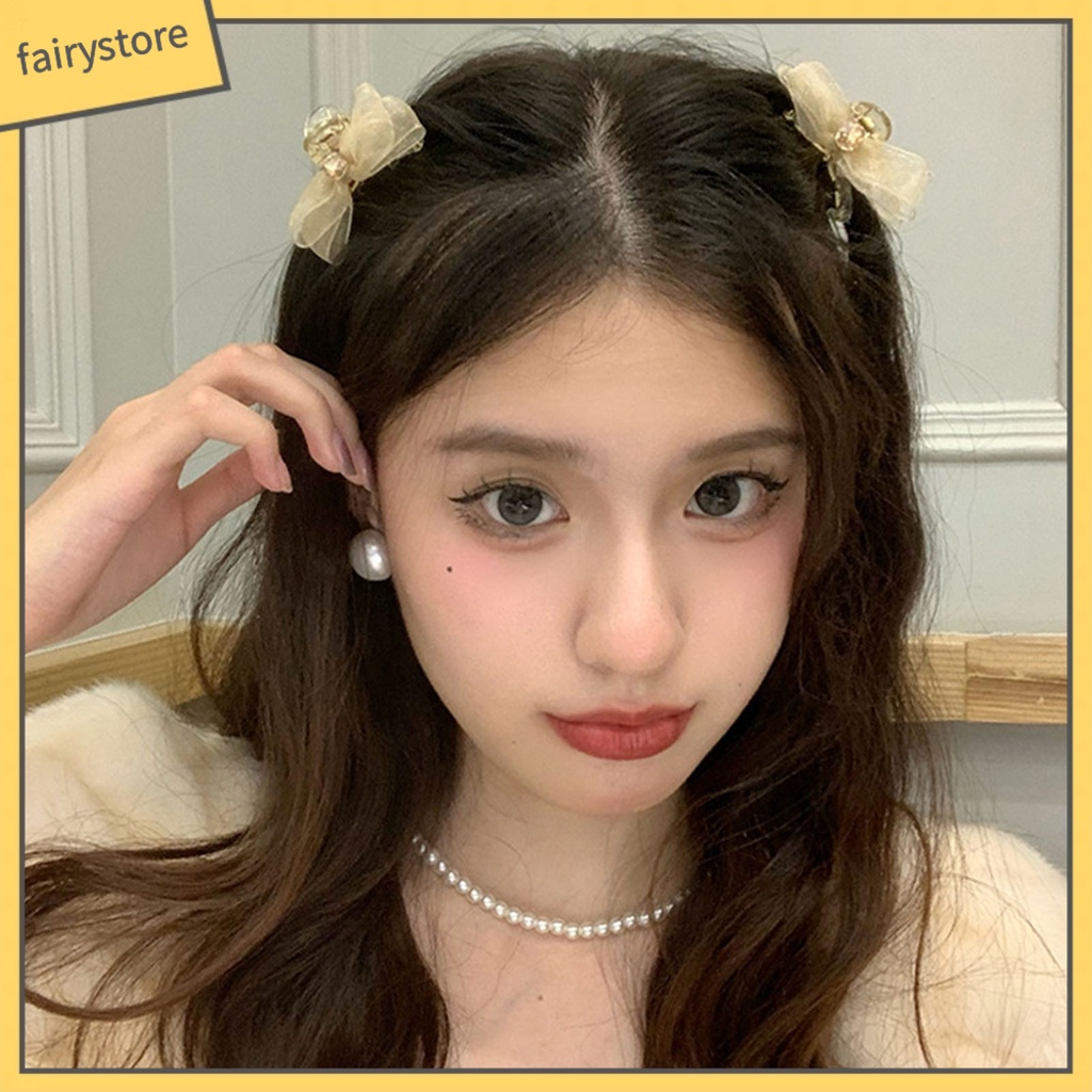 [FRO] Kẹp Tóc Hình Nơ Hai Mặt Đính Đá Nhỏ Co Giãn Chống Trượt Trang Trí Tóc Tạo Kiểu Dành Cho Nữ