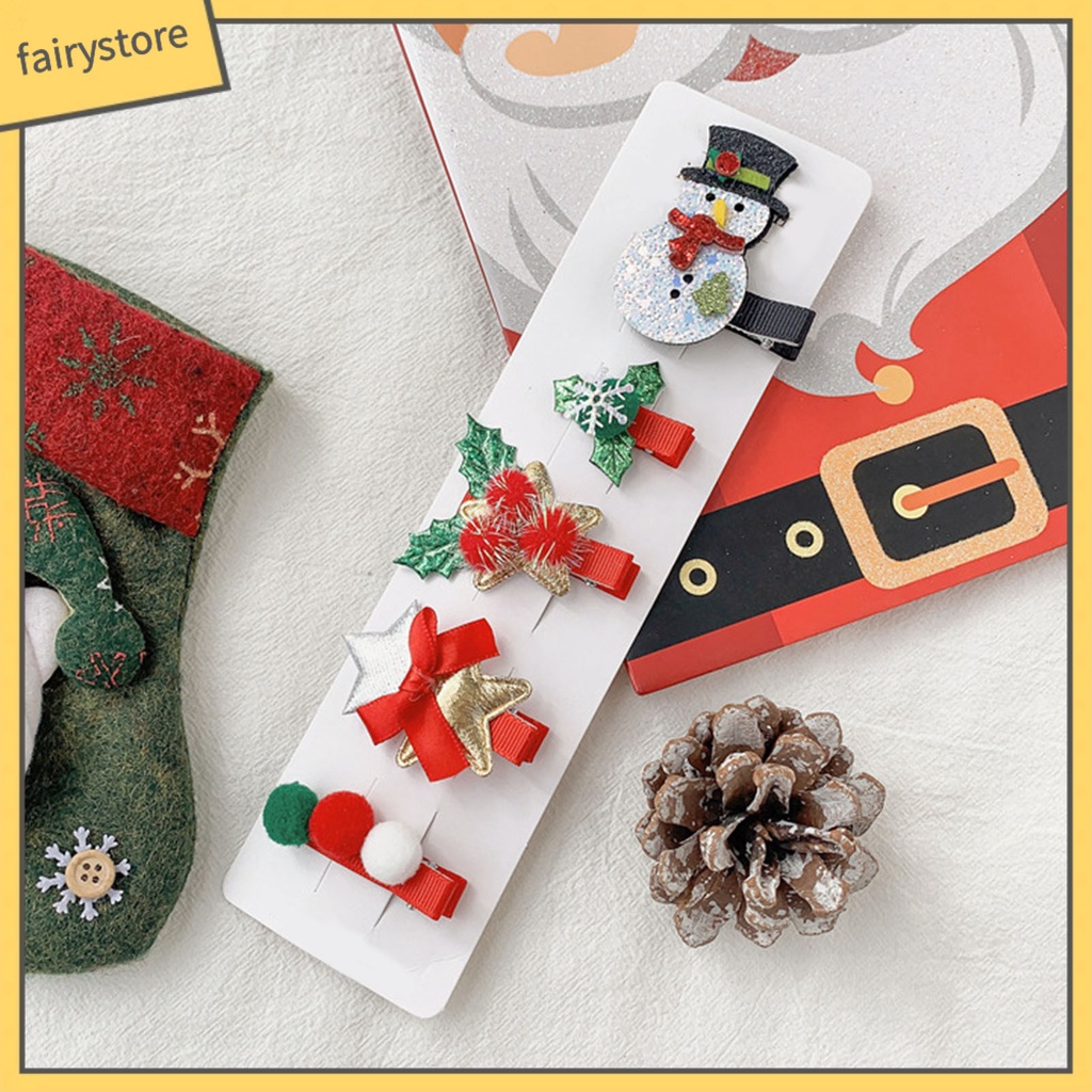 Set 5 Kẹp Tóc Hình Người Tuyết Nhiều Kiểu Dáng Chống Trượt Chống Rơi Trang Trí Tóc Cho Nữ