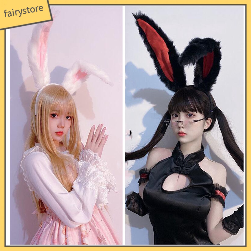 Băng Đô Cài Tóc Co Giãn Gọn Nhẹ Màu Sắc Tương Phản Phối Tai Thỏ Phong Cách Lolita Dành Cho Nữ