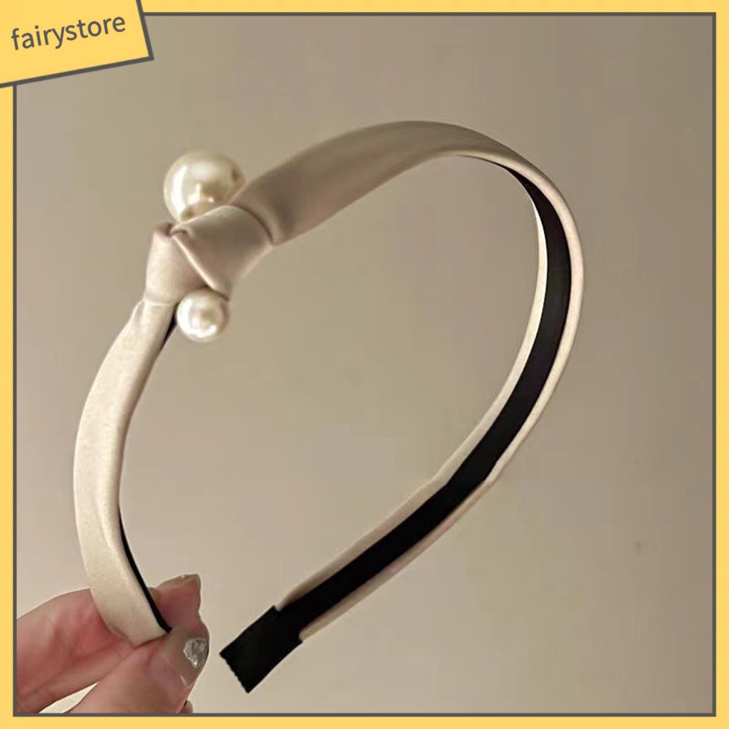 Băng Đô Cài Tóc Vải Satin Thắt Nút Đính Ngọc Trai Nhân Tạo Chống Trượt Thời Trang Vintage