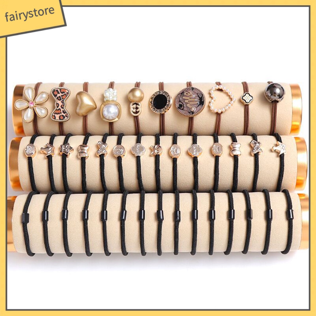 Set 60 Dây Cột Tóc Cao Su Co Giãn Đính Kim Loại Thời Trang Cho Nữ