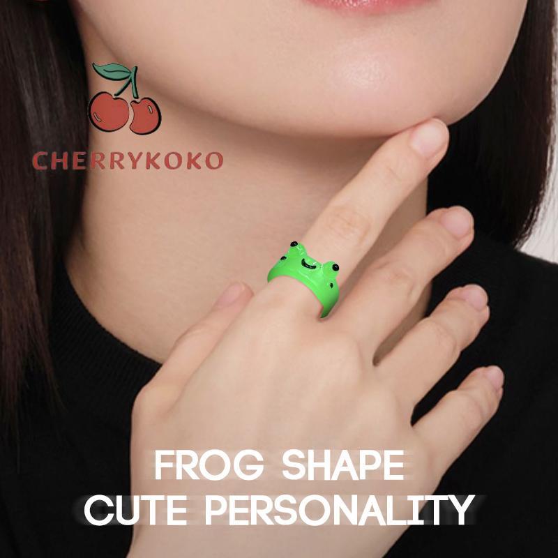 🍒🍒CHERRYKOKO Nhẫn Nhựa Hình Ếch Phát Sáng Trong Bóng Tối Dễ Thương Cho Nam Và Nữ