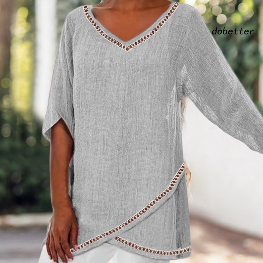 [DO] Áo Sơ Mi Dáng Rộng Cổ Chữ V Viền Ren Không Đều Màu Sắc Tinh Khiết Dành Cho Nữ