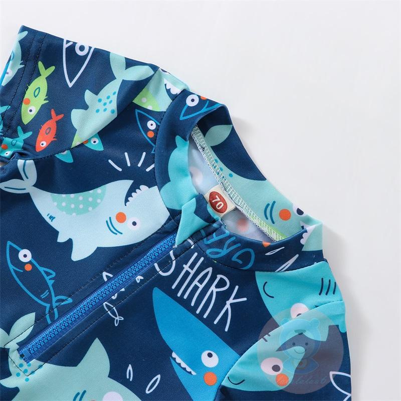 Bộ Đồ Bơi Liền Thân Ngắn Tay Phối Khóa Kéo In Hình Cá Mập LAA6-Kids