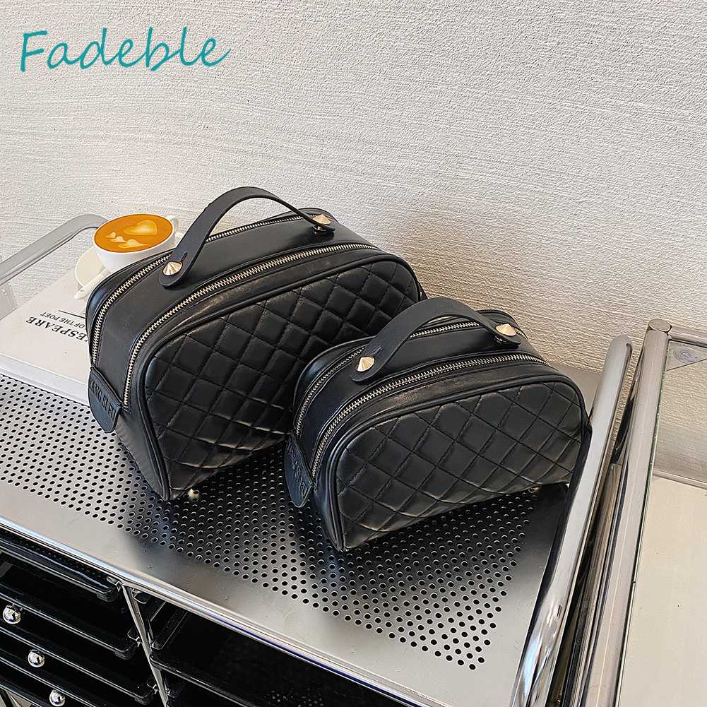 Túi Đựng Mỹ Phẩm Da PU Có Khóa Kéo Họa Tiết Kim Cương Sang Trọng Cho Nữ