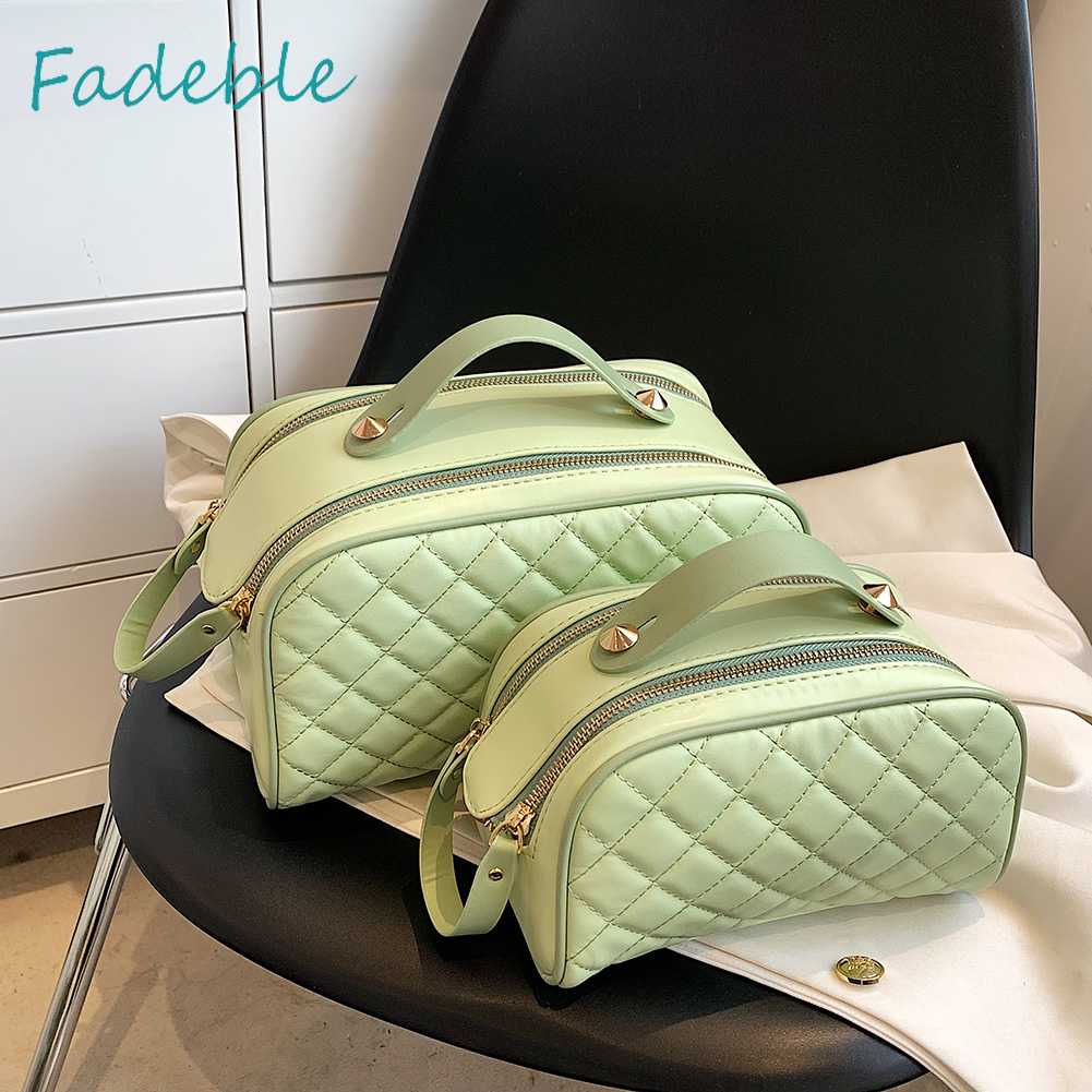 Túi Đựng Mỹ Phẩm Da PU Có Khóa Kéo Họa Tiết Kim Cương Sang Trọng Cho Nữ