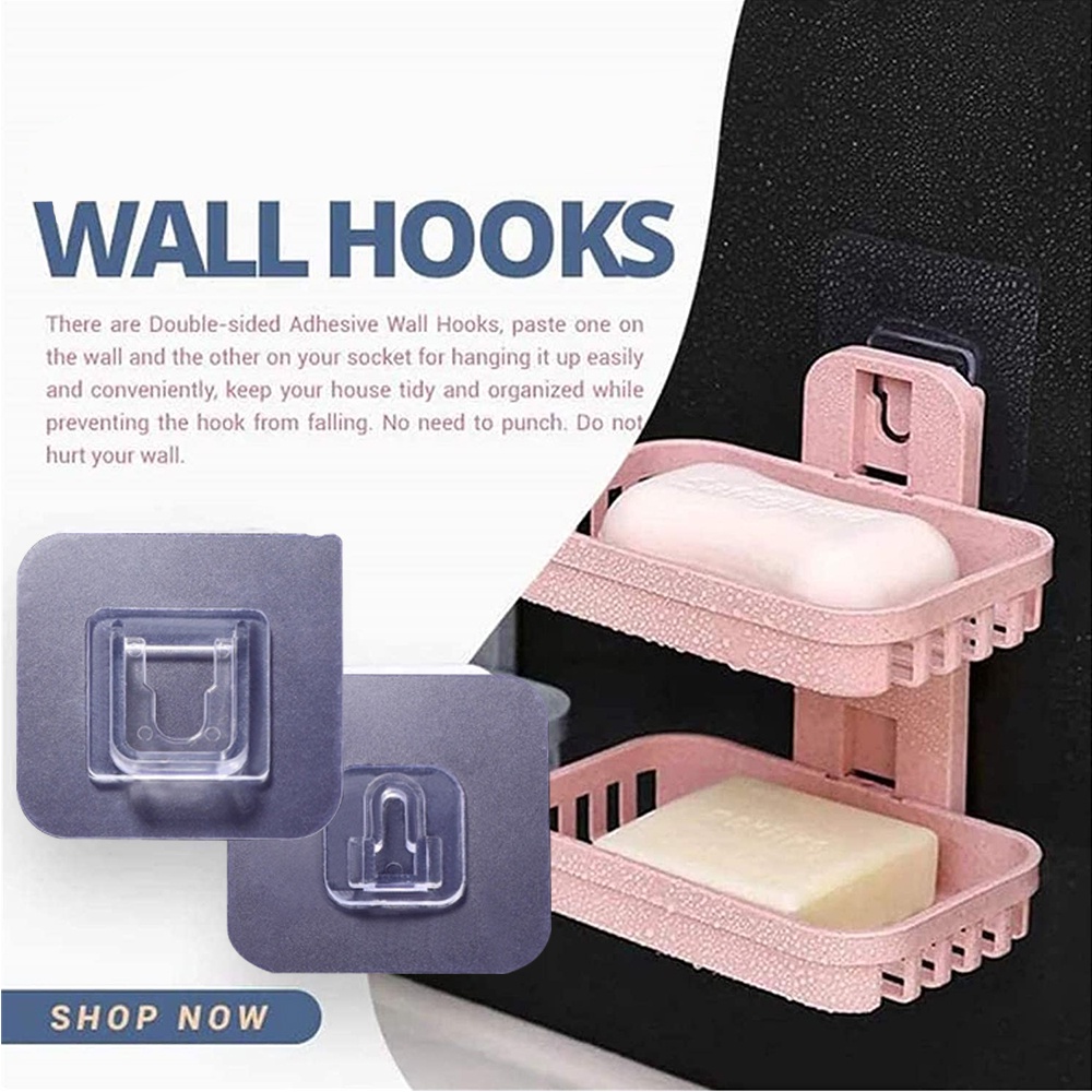 1 Cặp Móc Treo Đồ Dán Tường Hai Mặt Trong Suốt Đa Năng Có Giác Hút Chân Không