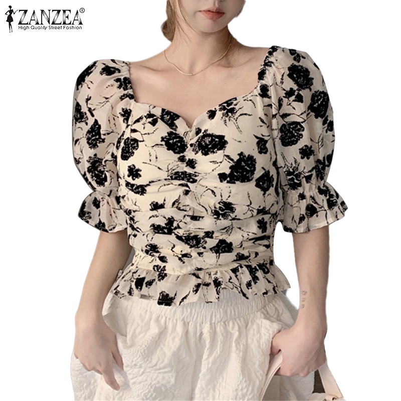 Zanzea Áo Kiểu Tay Lửng Cổ Vuông In Họa Tiết Hoa Phong Cách Hàn Quốc Dành Cho Nữ