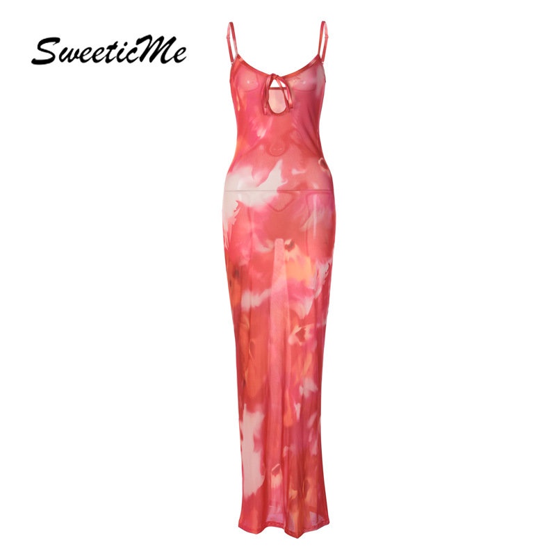 Đầm Dài Cổ Chữ U Hở Lưng Dáng Ôm In Họa Tiết Thời Trang 2023 Quyến Rũ Cho Nữ