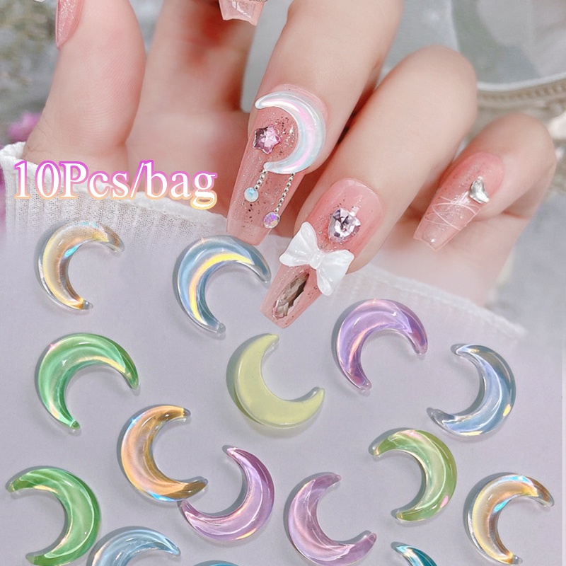 UR SUGAR 10 Miếng Viên Đá Acrylic 3D Hình Trăng Sao Trái Tim Trang Trí Móng Nghệ Thuật DIY