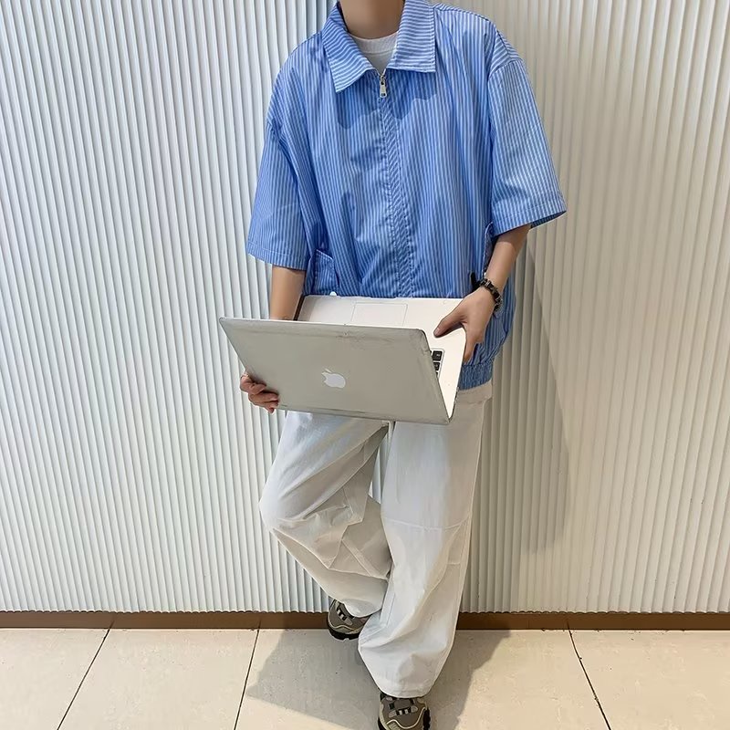 Áo Sơ Mi Tay Ngắn Họa Tiết Sọc Phong Cách Retro Thời Trang Cho Nam