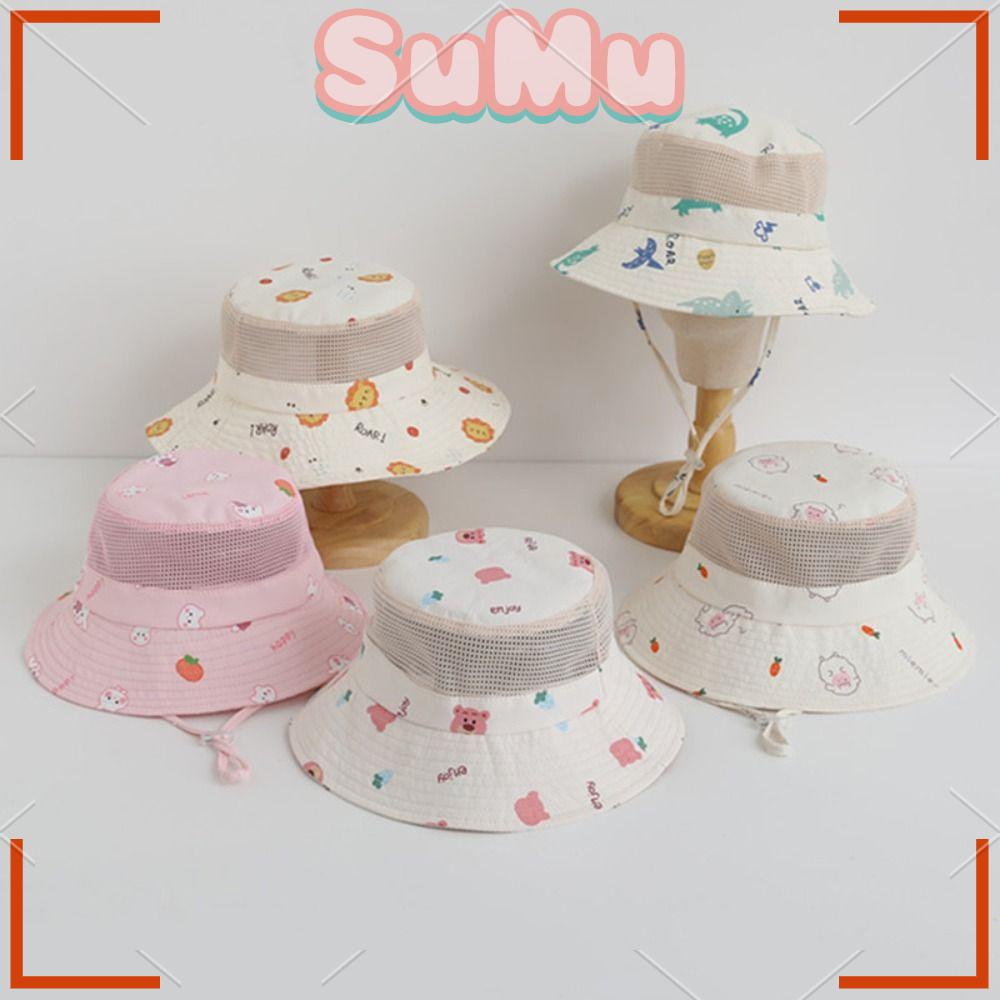 SUMU Nón Tai Bèo Vải Cotton Phối Lưới Thoáng Khí Chống Tia UV In Họa Tiết Hoạt Hình Dễ Thương