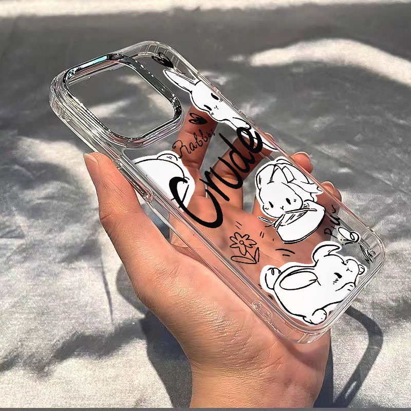 ✅Ốp Điện Thoại Mềm Chống Sốc Hình Thỏ Màu Đen Đơn Giản Cho Iphone 14pro 11plusmax13 8iPhone127 SOMC