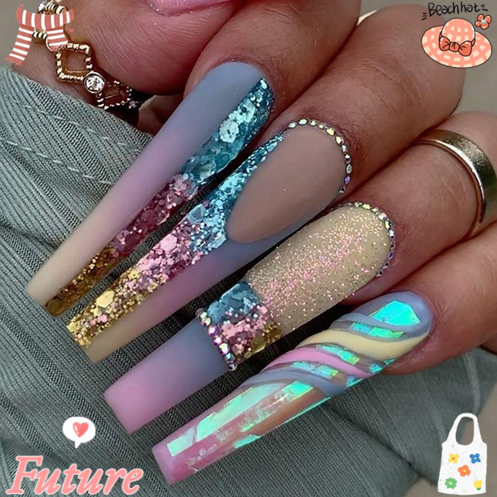 Bộ Móng Tay Giả Che Phủ Toàn Diện Đầu Vuông Dạng Nhấn Có Thể Tháo Rời