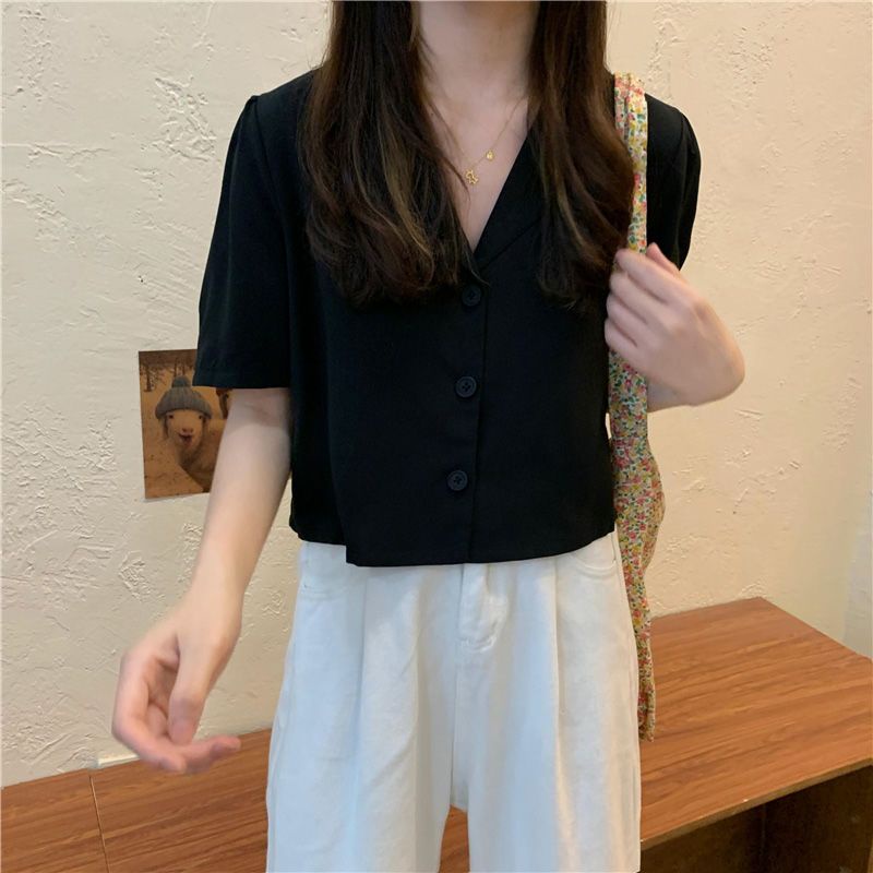 Áo Sơ Mi Chiffon Tay Ngắn Cổ Bẻ Dáng Ôm Phong Cách Hong Kong Thời Trang Mùa Hè Hàng Mới