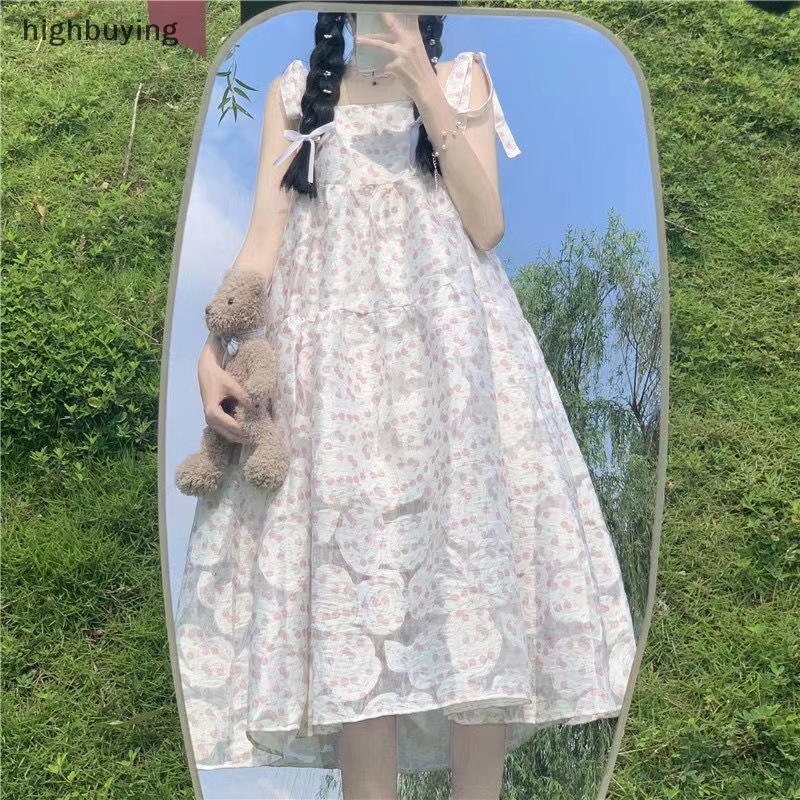 Đầm Hai Dây Dáng Chữ A Họa Tiết Hoa Ngọt Ngào Thời Trang Mùa Hè Hàn Quốc 2023 Mới