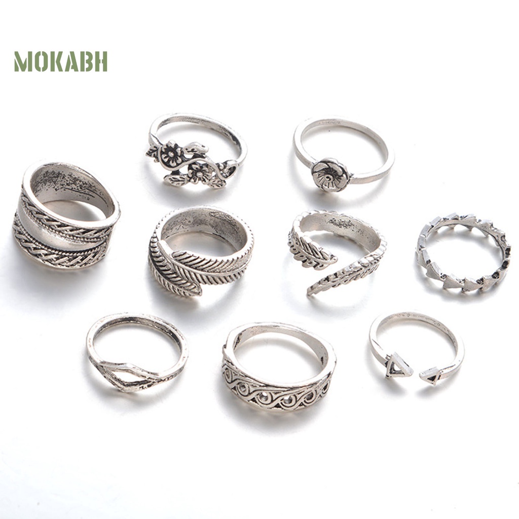 9 Nhẫn Đeo Khớp Ngón Tay Họa Tiết Hình Hoa Lá Theo Phong Cách Vintage