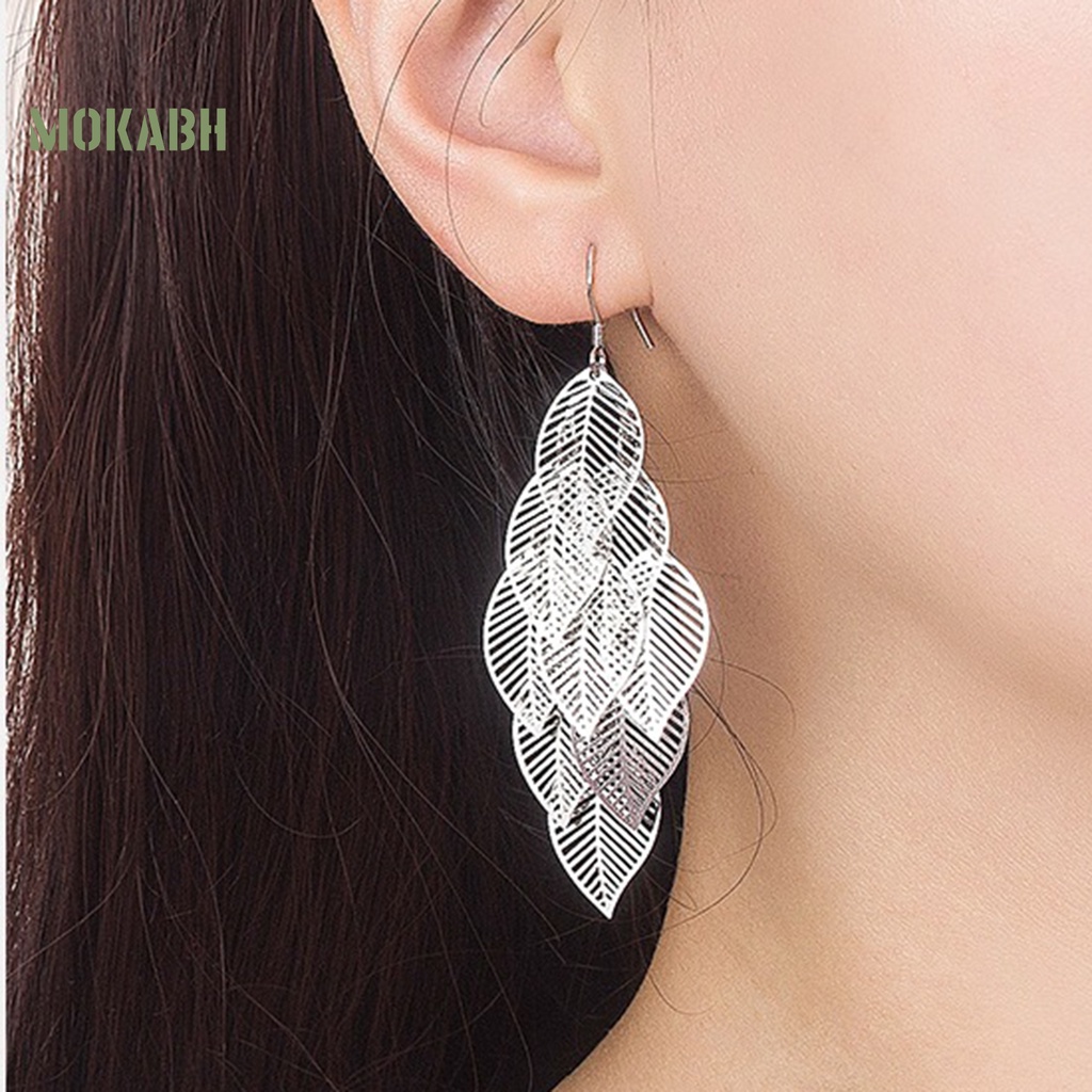 1 Đôi Bông Tai Hình Chiếc Lá Bằng Bạc Phong Cách Bohemian Thời Trang