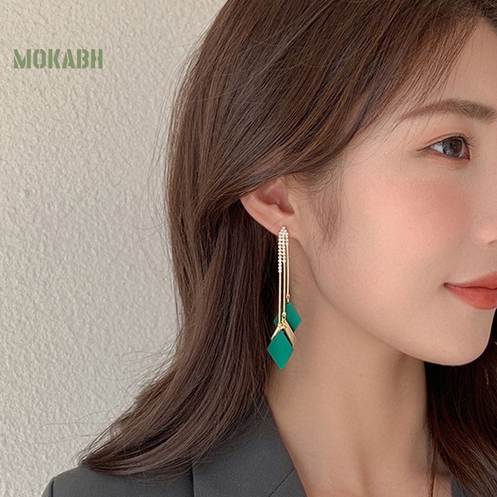 1 Cặp Bông Tai Tua Rua Đính Đá Màu Sắc Tương Phản Phong Cách Bohemian