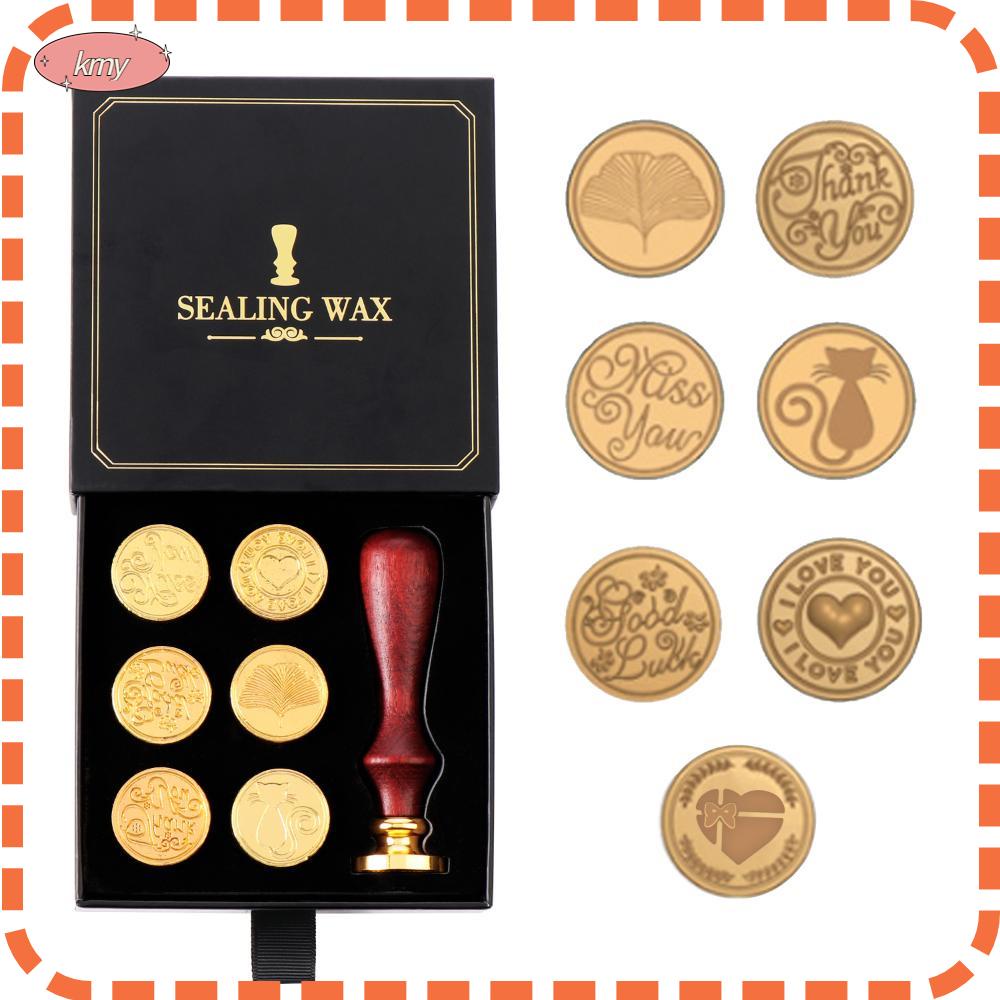 Bộ 7 Con Dấu Niêm Phong Sáp Niêm Phong Trang Trí Tay Cầm Gỗ Mới