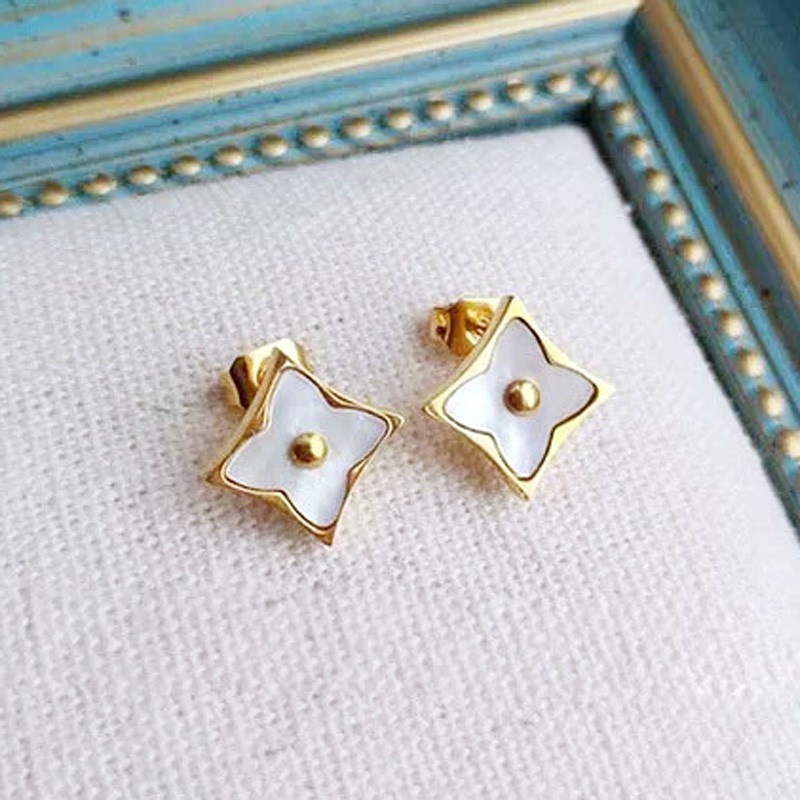 Bông Tai Thép Titan Hình Cỏ Bốn Lá / Tròn Đính Kim Cương Nhân Tạo Phong Cách ins Thời Trang