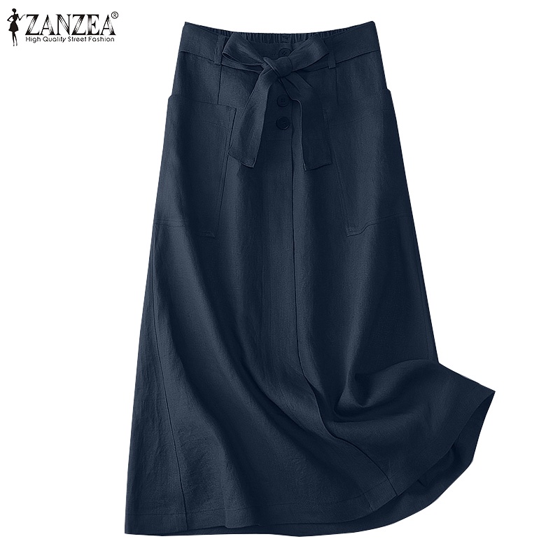 Zanzea Chân Váy Cotton Lưng Cao Có Túi Bên Hông Thời Trang Hàn Quốc Cho Nữ