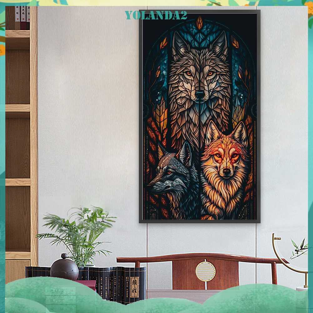 Tranh Đính Đá Kim Cương Toàn Bộ 5D DIY Hình Vẽ Sói Trang Trí Nhà Cửa