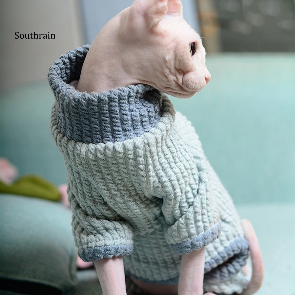 Bộ Áo Liền Quần Mềm Mại Co Giãn Đính Nơ 4 Màu Tương Phản Ấm Áp Thoải Mái Cho Mèo Cưng