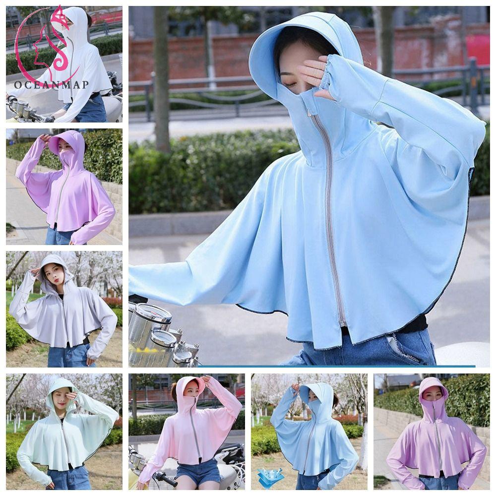 OCEANMAP Mũ Chống Nắng Kèm Khẩu Trang Vành Rộng Chống Tia UV Màu Sắc Trơn Thời Trang Mùa Hè