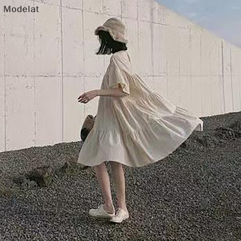 Đầm Tay Ngắn Dáng Rộng Phong Cách Hàn Quốc Thời Trang Mùa Hè Cho Nữ