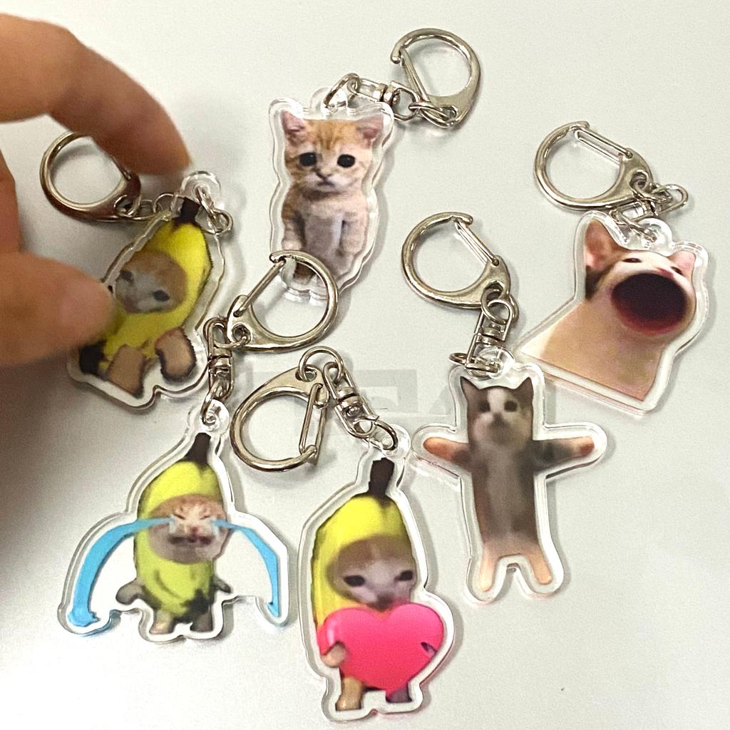 Móc Khóa Hình Mèo Đang Khóc Chuối Dễ Thương