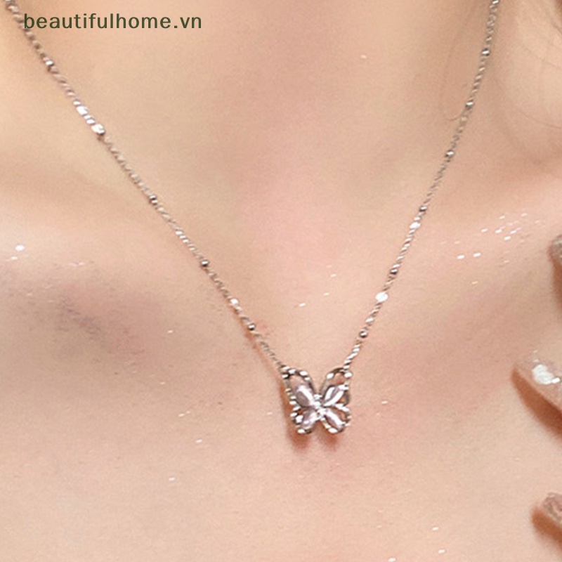 [Đẹp Mắt] Vòng cổ Bạc Mặt Hình Bướm Đính Đá Pha Lê Lấp Lánh Tinh Tế Cho Nữ Làm Quà Tặng Đám Cưới [beauty]