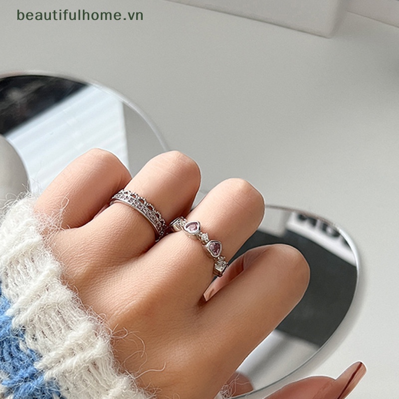 [beautifulhome] Nhẫn Đính Đá Zircon Hình Trái Tim / Hình Học Tối Giản Có Thể Điều Chỉnh Trang Sức Dự Tiệc Tối Giản Cá Tính [