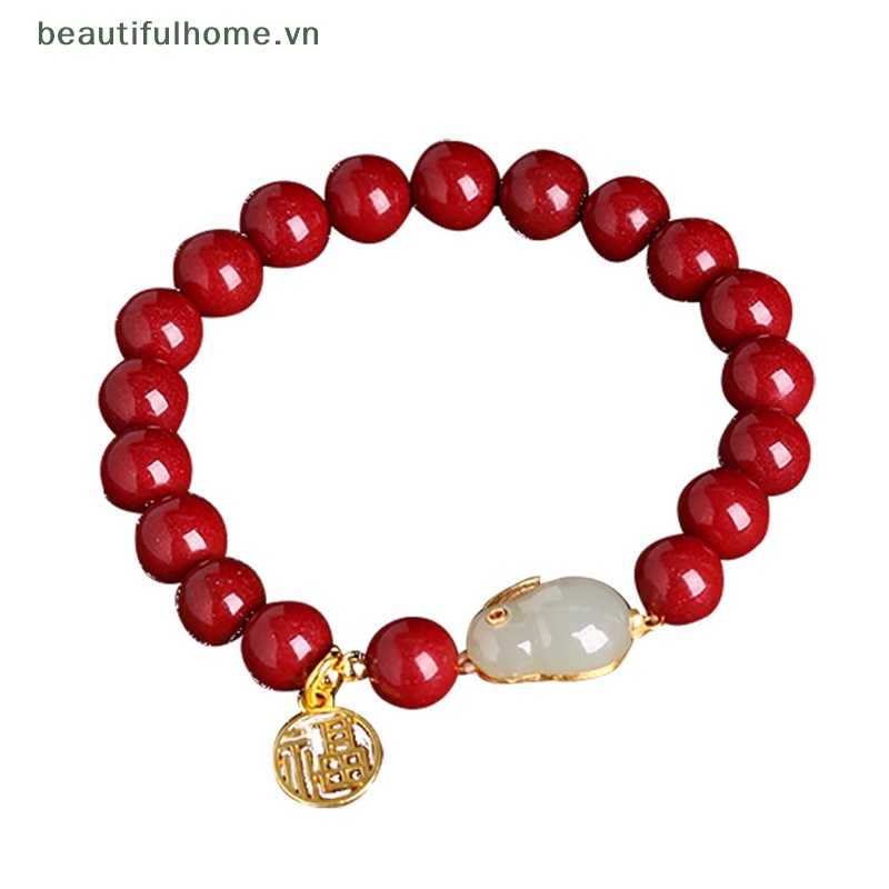 [beautifulhome] Vòng Tay Chuỗi Hạt Cinnabar Giả Thỏ May Mắn Trung Hoa Thủ Công Cổ Điển Thời Trang Sáng Tạo [beauty]