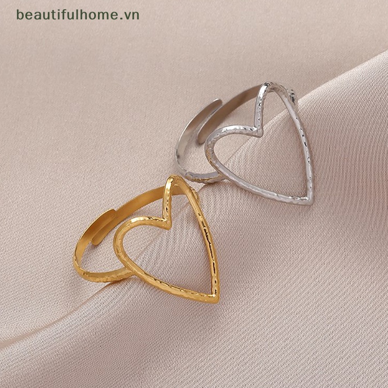 Nhẫn Mở Bằng Thép Không Gỉ Hình Trái Tim Lớn Có Thể Điều Chỉnh Thời Trang Cho Cặp Đôi