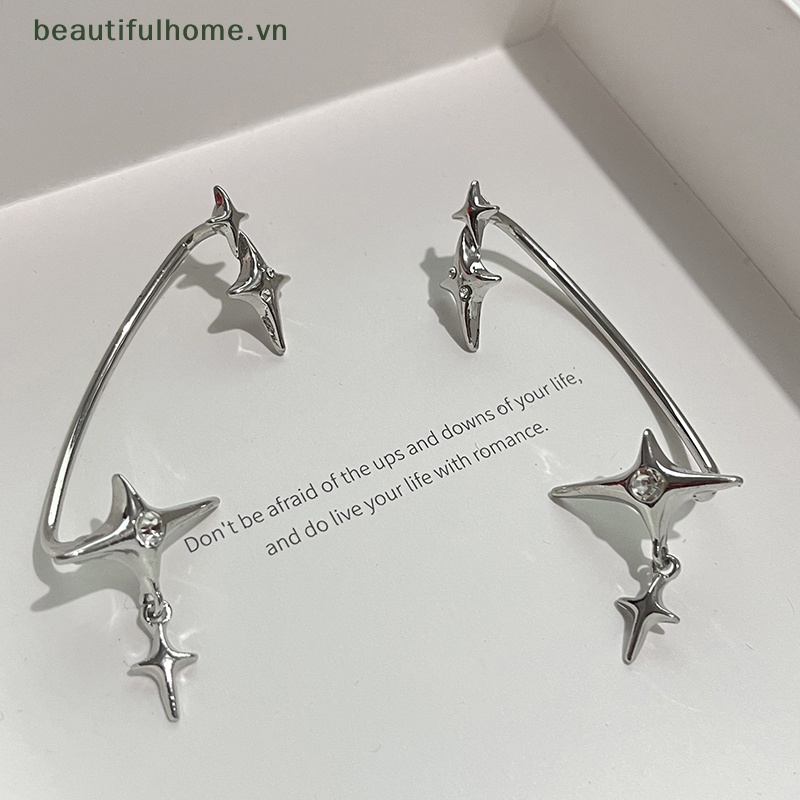 1 Đôi Bông Tai Kẹp Hình Ngôi Sao Màu Bạc Đính Đá Zircon Không Đối Xứng Phong Cách Gothic Thời Trang Cho Nữ