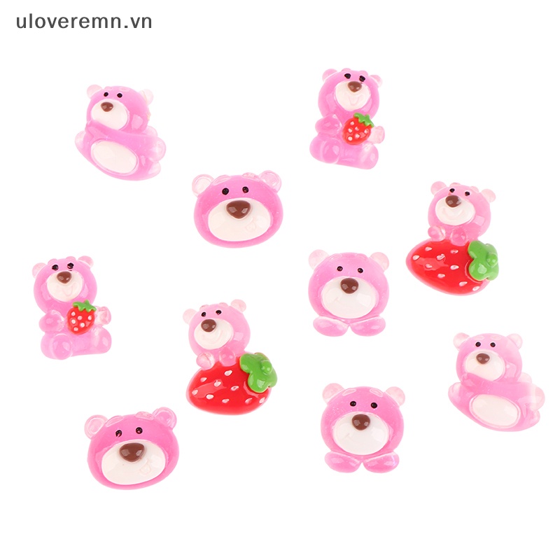 Bộ 5 Gấu Dâu Tây Mini Bằng Nhựa Phát Quang Trang Trí Sân Vườn