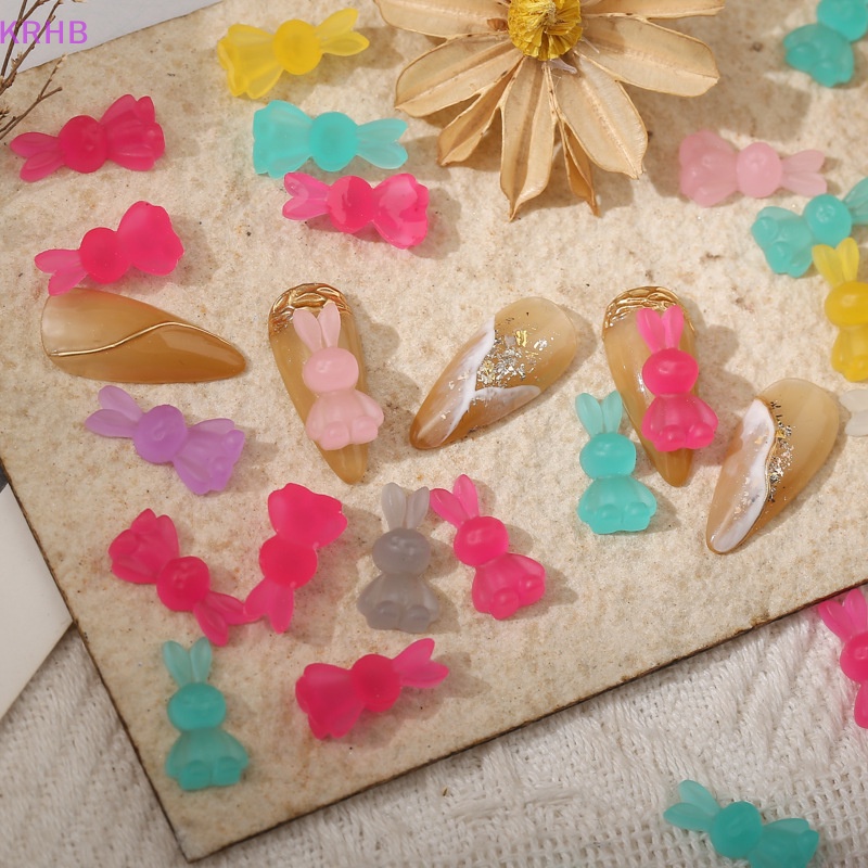 Set 20 Phụ Kiện Trang Trí Móng Tay Dạ Quang 3D Hình Thỏ Xinh Xắn Mới