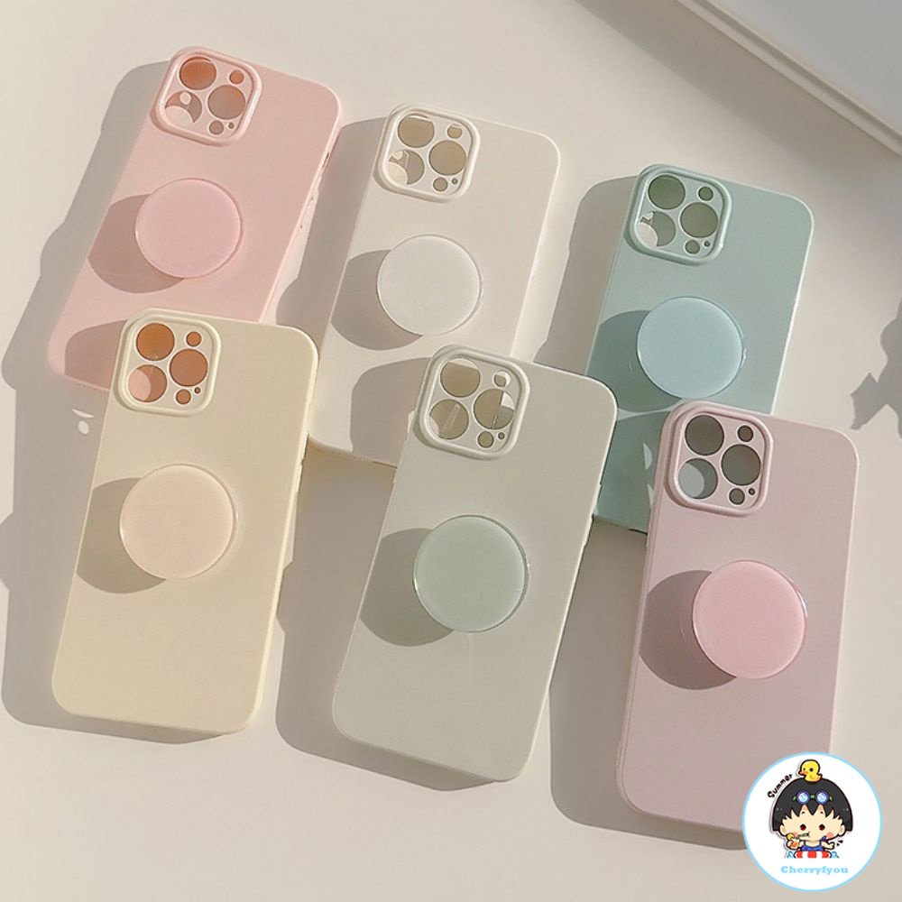 Ốp Điện Thoại TPU Mềm Chống Sốc Màu Trơn Có Giá Đỡ Tròn Cho IPhone 11 14 13 12 Pro Max