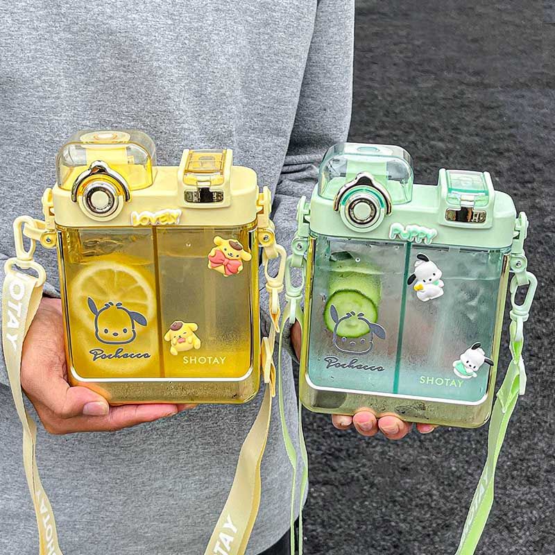 SANRIO Bình Nước 700ml Hình Vuông Cỡ Lớn In Họa Tiết Hoạt Hình Dễ Thương Kèm Ống Hút Tiện Dụng Cho Học Sinh