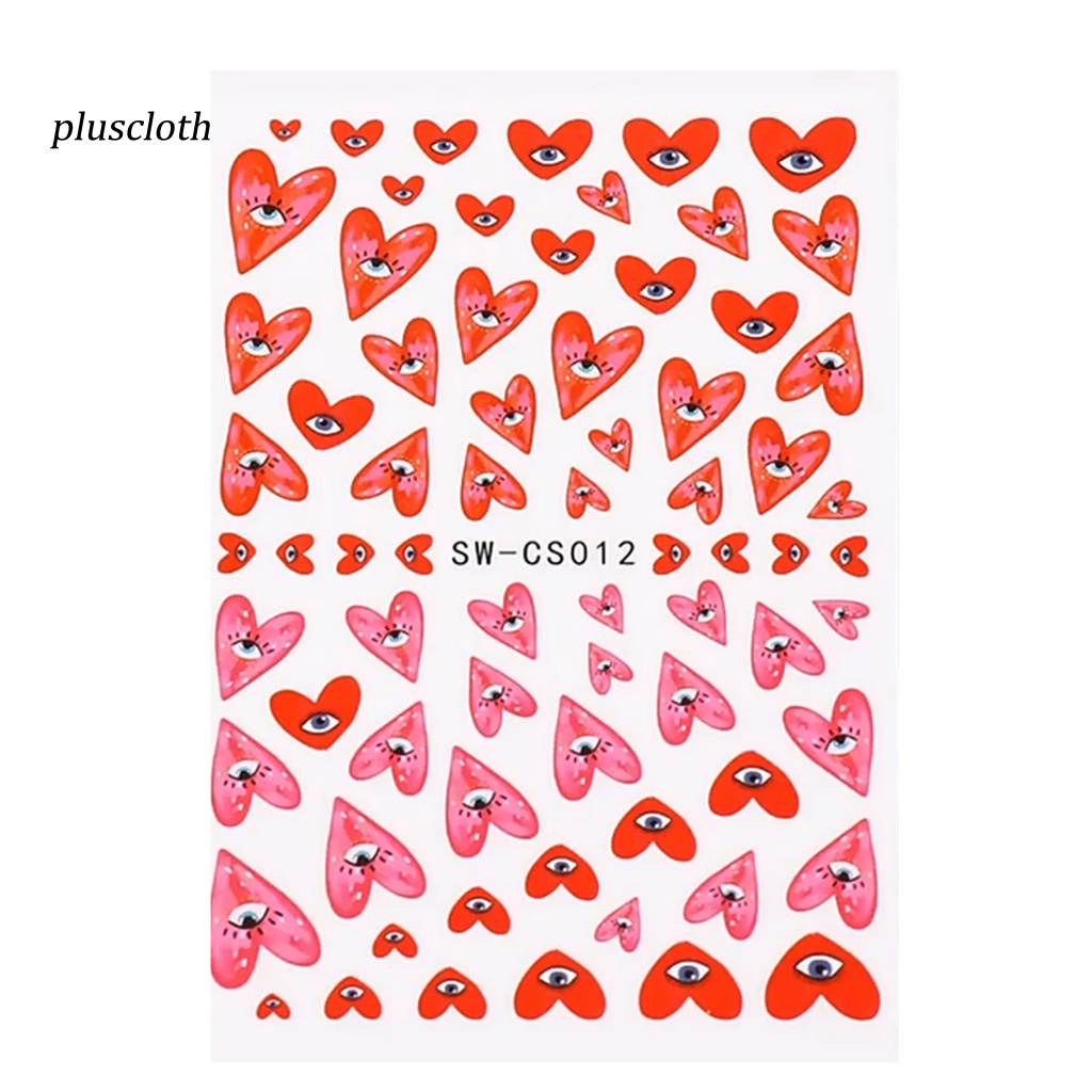 Bộ 2 Tấm Sticker Dán Móng Không Gây Kích Ứng Họa Tiết Trái Tim Mắt Quỷ 3D