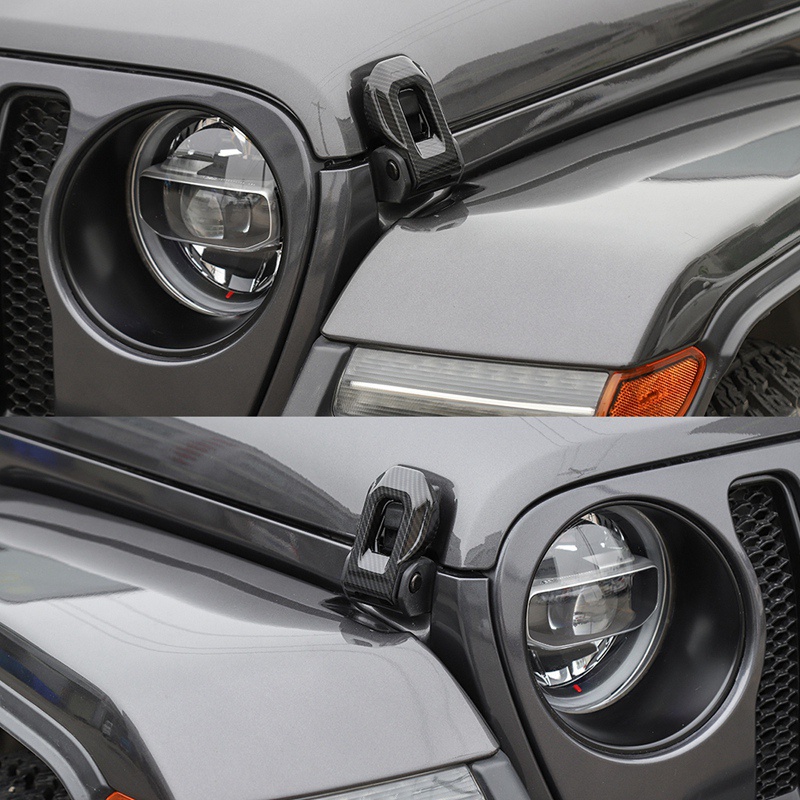 Bộ 2 Viền Sợi Carbon Nhựa ABS Trang Trí Chốt Khóa Mui Xe Jeep Wrangler JL JLU Gladiator JT 2018-2023