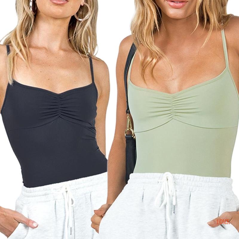 Xiangbao Áo Tank Top Hai Dây Co Giãn Nhún Bèo Cơ Bản Dành Cho Nữ