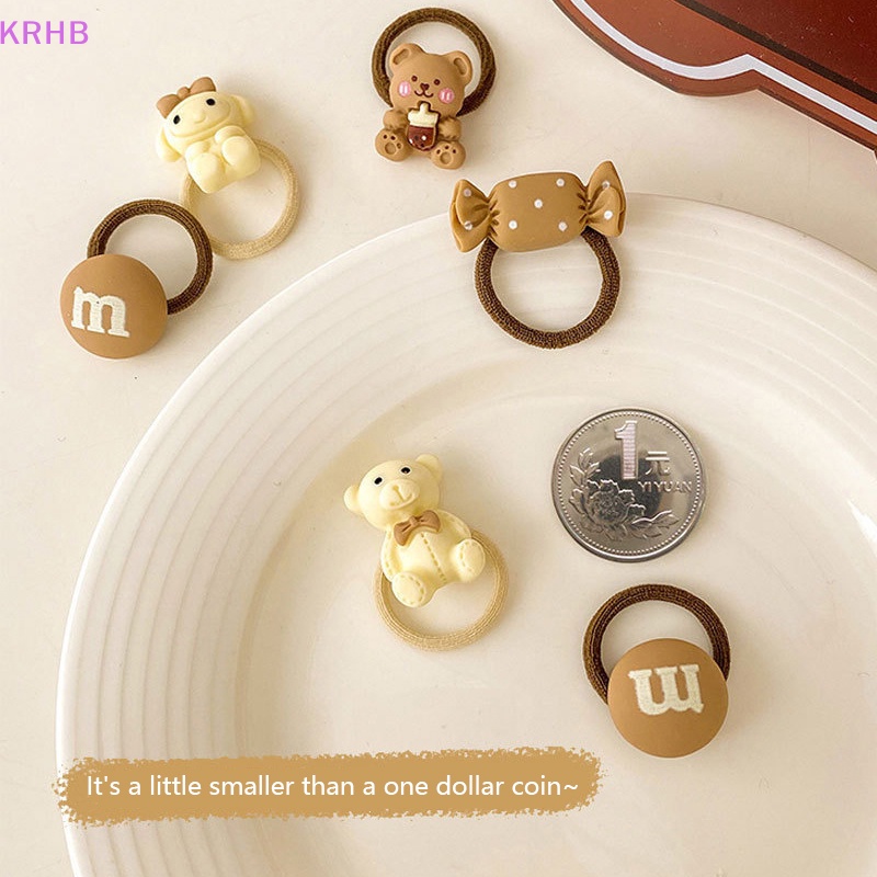 Set 10 Dây Cột Tóc Co Giãn Hình Gấu / Thỏ Mini Dễ Thương Cho Bé Gái Mới